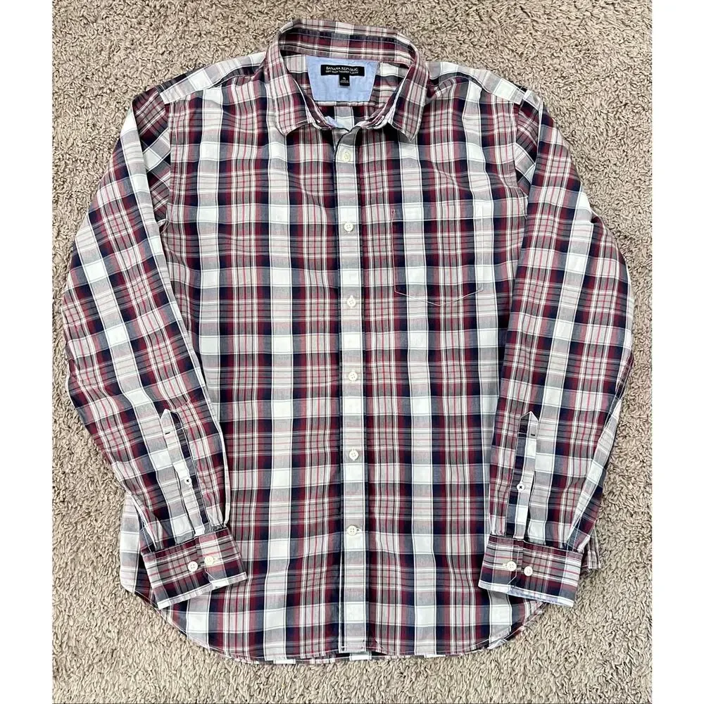 BANANA REPUBLIC Men's Button Down Plaid Dress Shirt XL Long Sleeve Tailored Slim